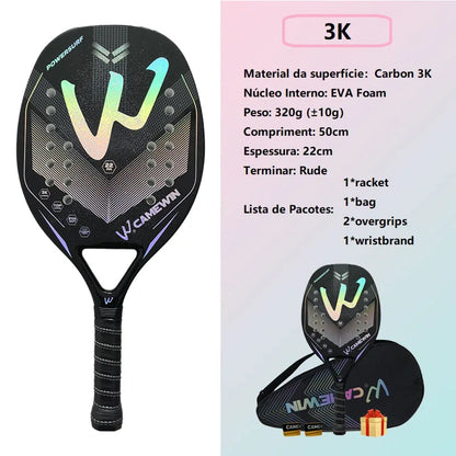 3K Camewin Beach Tennis Racket Full Carbon Fiber Rough Surface Outdoor Sports Ball Racket For Men Women Adult Senior Player