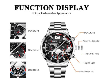 Fashion Mens Watches Luxury Stainless Steel Quartz Wristwatch Calendar Luminous Clock Men Business Casual Watch Reloj Hombre