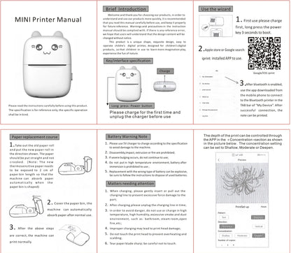 Mini Thermal Printer Wireless BT 200dpi Label Photo Memo Wrong Question Printing Tag Bluetooth Printer USB Cable Portable