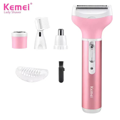 Kemei Multi-function 4in1 BeautyTrimmer Set Lady Shave Epilator Rechargeable for Legs Arms Armpit Bikini Backs Face Hair KM-6637