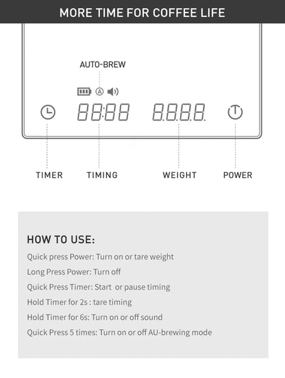 TIMEMORE Store Black Mirror Basic+2 Plus New Up Digital Coffee Food Kitchen Scale With Time  USB Light Weight Mini Digital Scale