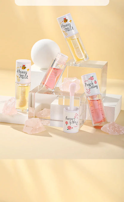 Peach Milk Honey Lip Oil Relieves Dry Moisturizing Lip Gloss Fades Lip Lines Water Light Lips Big Brush Head Cute