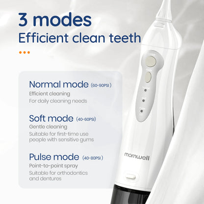 Mornwell D52 Oral Irrigator USB Rechargeable Water Flosser Portable Dental Water Jet 300ML Water Tank Waterproof Teeth Cleaner