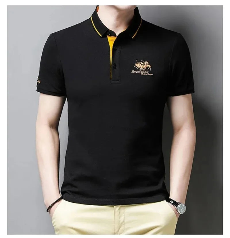 New Summer Korean  Embroidered Polo Shirt Men's Luxury Top Casual Lapel Short Sleeve T-shirt Fashion Anti-wrinkle Men T Shirt