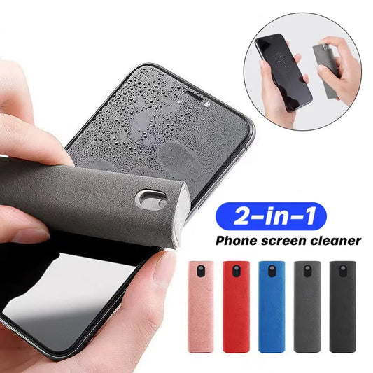 2 in 1 Screen Cleaner Spray for Mobile Phone PC Tablet Ipad Screen Dust Remover Microfiber Wiper Cloth Polish Cleaning Tools