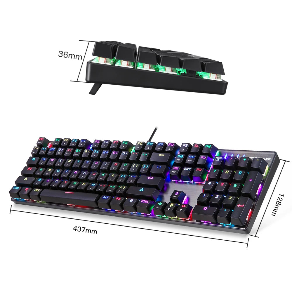 Motospeed CK104 Gaming Mechanical Keyboard 104 Keys RGB Backlit Wired Computer Office Typing Keyboards Red Switch For PC Laptop