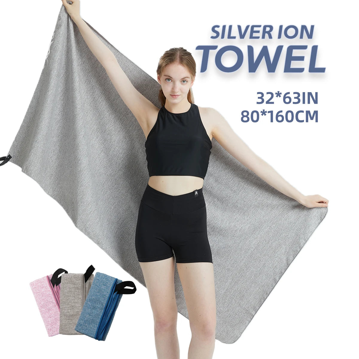 Microfiber Quick Dry Gym Towel Silver ION OdorFree Absorbent Fiber Fast Drying Workout Gear for Body Sweat Working Out Towels