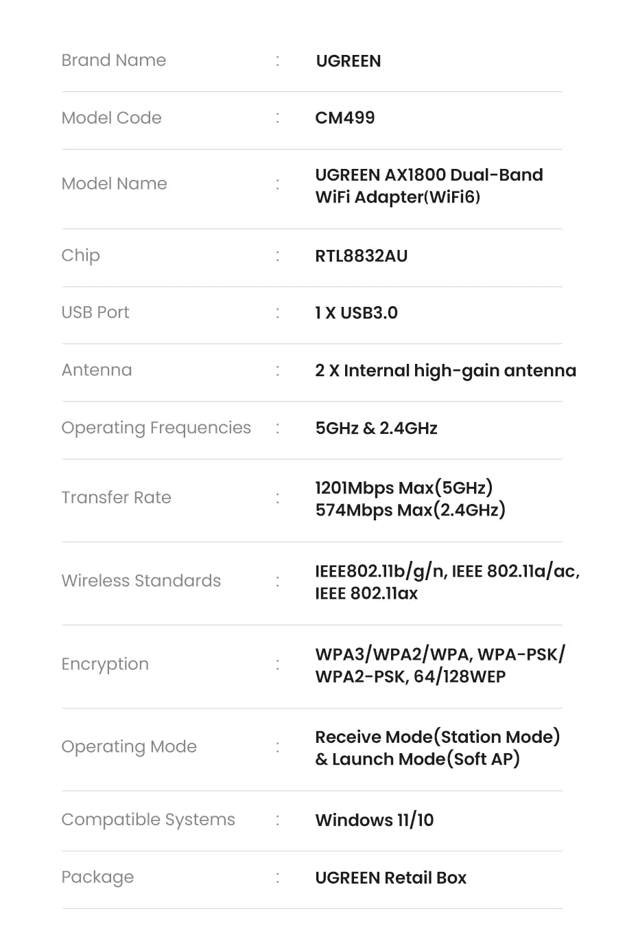 UGREEN WiFi Adapter AC650 AX1800 WiFi6/5 5G&2.4G USB WiFi Card Dongle for Desktop Laptop Wifi Antenna USB Ethernet Network Card