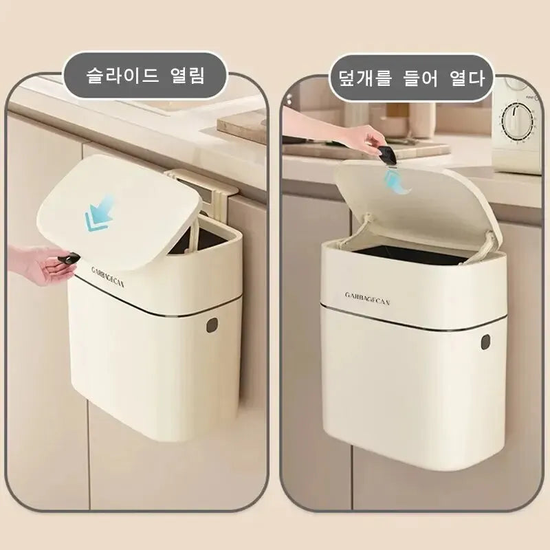 Stylish Hanging Trash Can for Household Toilets - Large Capacity, Square Design, Convenient Clamshell Lid