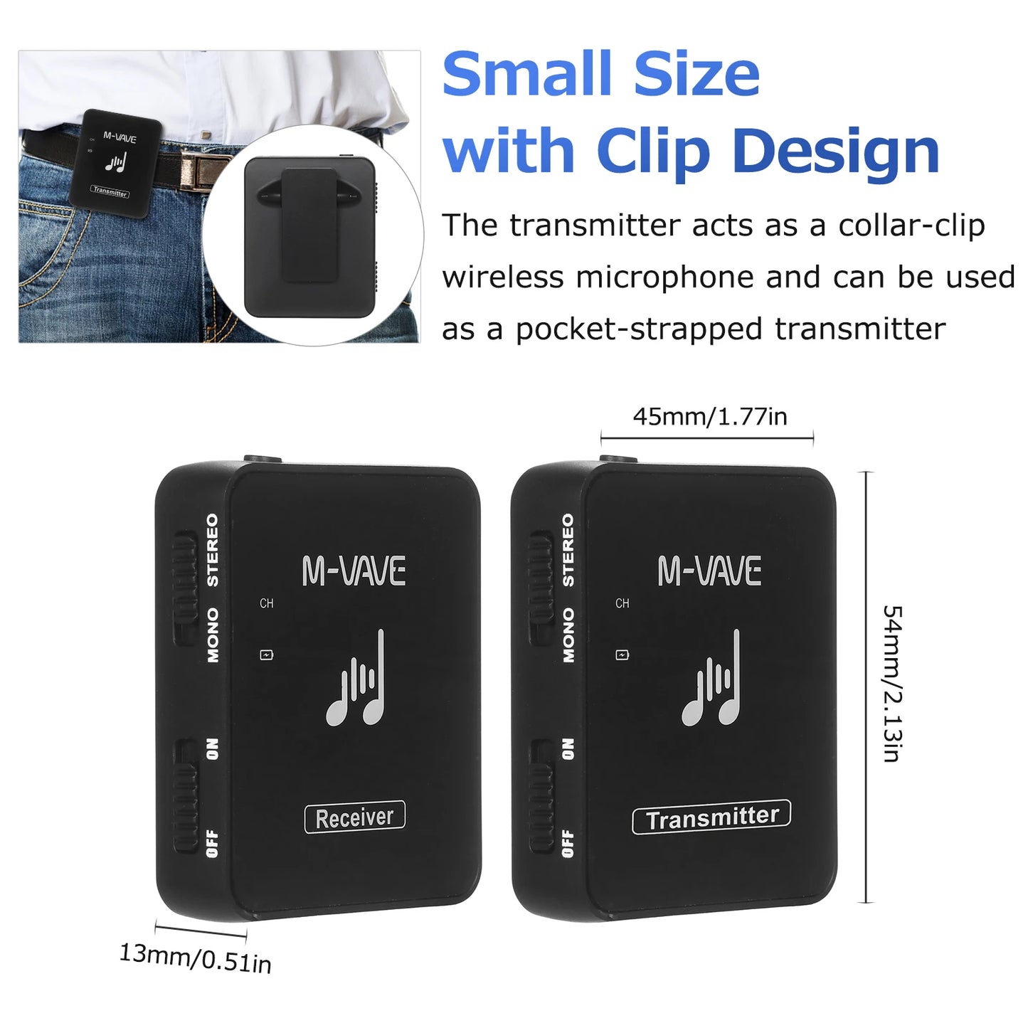 M-VAVE SWS10 2.4GHz Wireless Earphone Monitor Transmission System USB Rechargeable Transmitter & Receiver Support Mono/Stereo