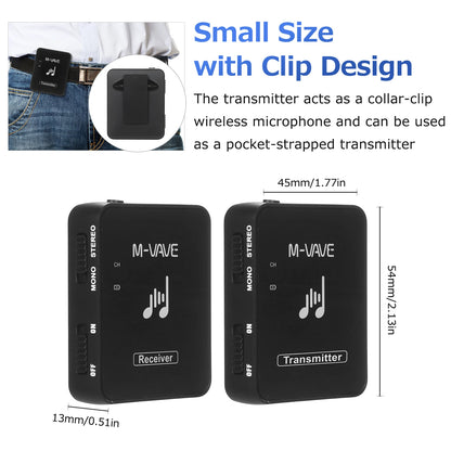 M-VAVE SWS10 2.4GHz Wireless Earphone Monitor Transmission System USB Rechargeable Transmitter & Receiver Support Mono/Stereo