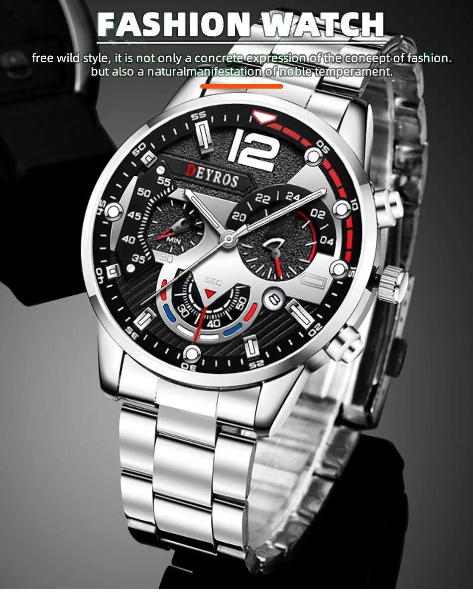 Fashion Mens Watches Luxury Stainless Steel Quartz Wristwatch Calendar Luminous Clock Men Business Casual Watch Reloj Hombre