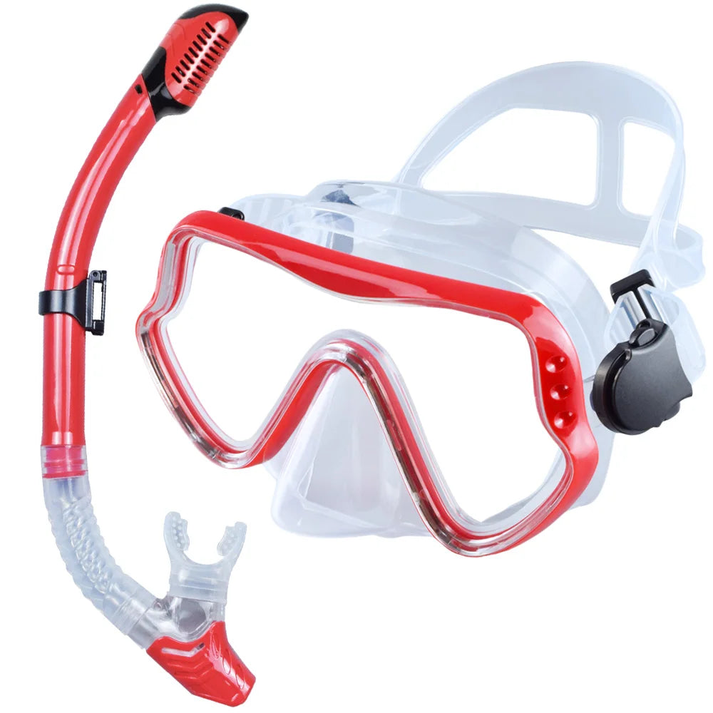 Dry Snorkel Set Diving Mask For Adults Tempered Glass Professional Panoramic Snorkeling Gear Swimming Training Snorkel Kit