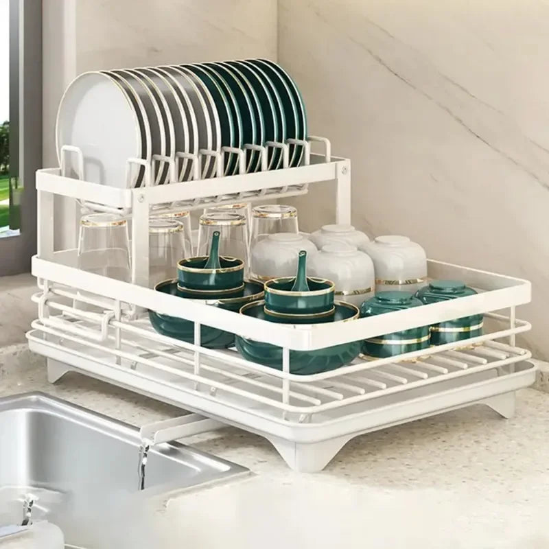 2024 Dish Drying Rack Kitchen Adjustable Stainless Steel 2 Tier Plates Organizer Dish Bowl Drainer Storage Rack Kitchen Utensils