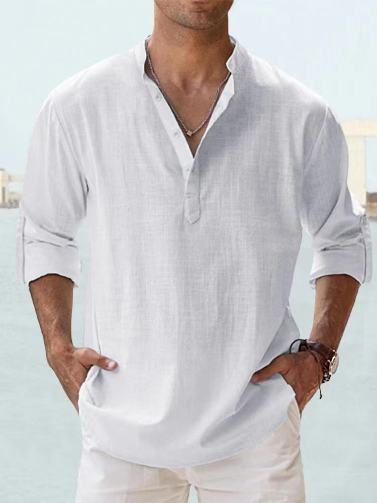 New Cotton Linen Shirts for Men Casual Shirts Lightweight Long Sleeve Henley Beach Shirts Hawaiian T Shirts for Men