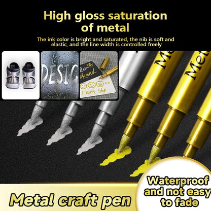 Gold Silver Metallic Marker Pen Waterproof Permanent Paint Marker Pen for Rock, Mug, Ceramic, Glass DIY Painting Supplies