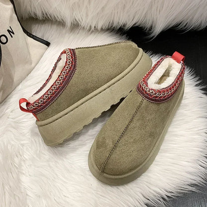 Snow Boots for Women 2023 Winter New Cashmere Warm Thick Soles Without Heel-covered Hair Half Slipper Cotton Shoes for Women