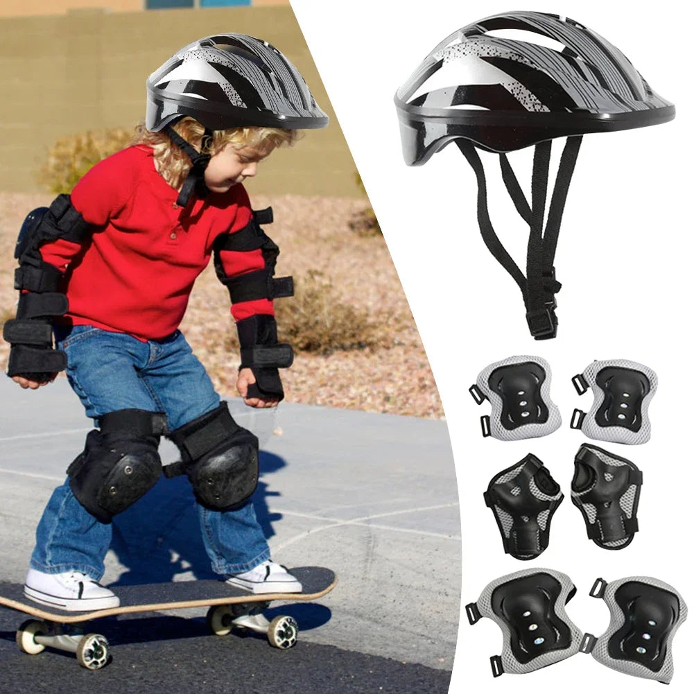 7Pcs Helmet Knee Elbow Protective Gear Set Adjustable Kids Bicycle Sport Protective Gear Set 48-55cm for Boys Girls 5-12 Years