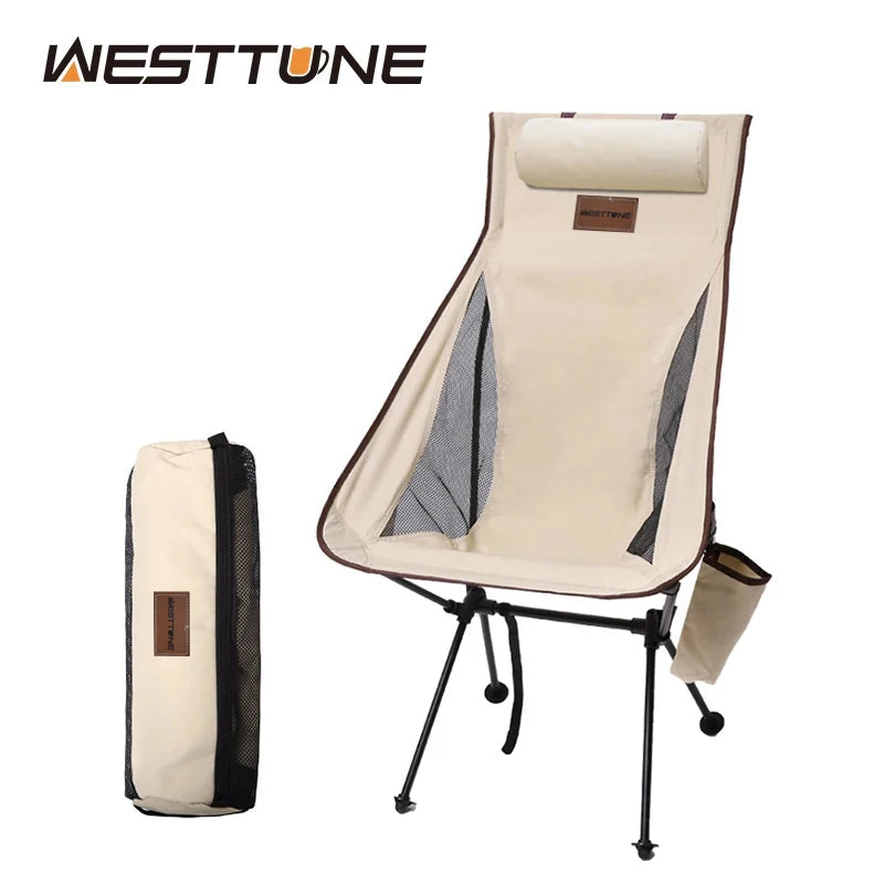 WESTTUNE Portable Folding Camping Chair with Headrest Lightweight Tourist Chairs Aluminum Alloy Fishing Chair Outdoor Furniture