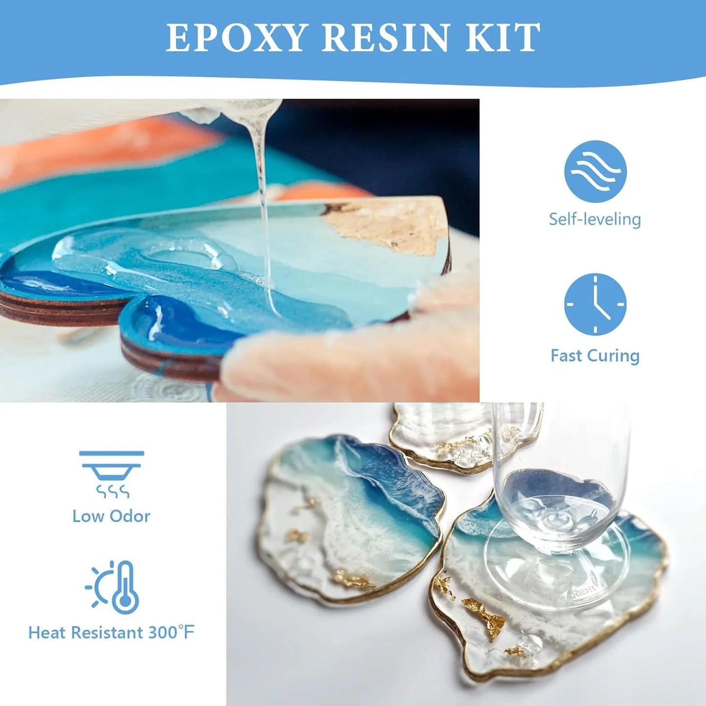 Crystal Clear Epoxy Resin Kit, Bubbles Free Epoxy Resin, Table Top & Bar Top Casting Resin, Clear Epoxy Resin for Art Crafts