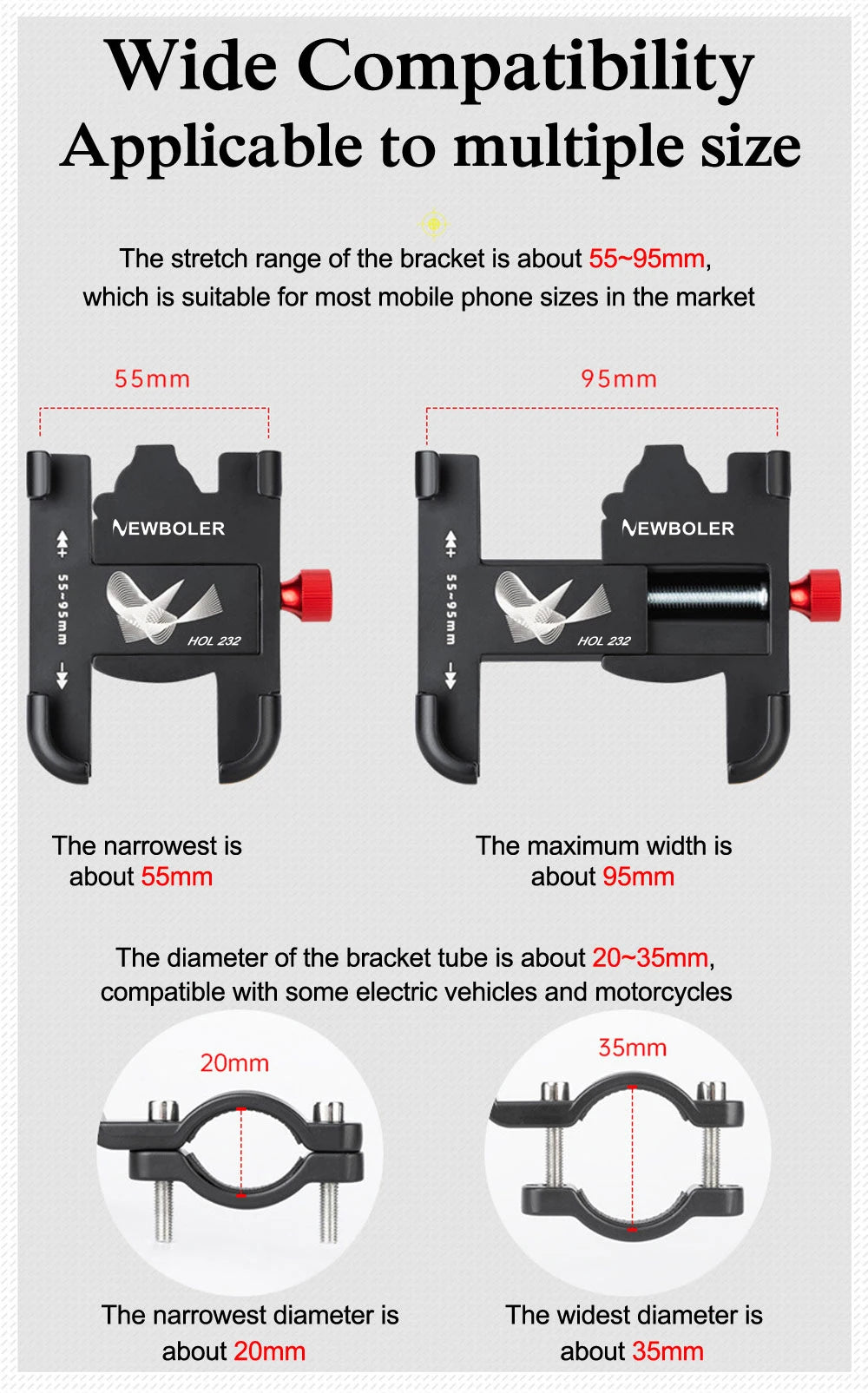 NEWBOLER MTB Phone Mount Stand Bicycle Holder 360° Rotatable Aluminum Adjustable Bike Phone Holder Non-slip Cycling Bracke