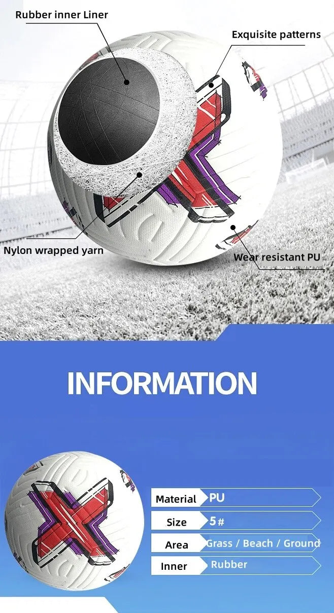 Soccer Ball Official Size 5 Three Layer Wear Rsistant Durable Soft PU Leather Seamless Football Team Match Group Train Game Play