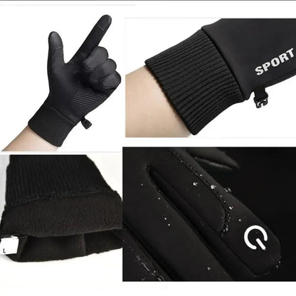 Black Winter Warm Full Fingers Waterproof Cycling Outdoor Sports Running Motorcycle Ski Touch Screen Fleece Gloves