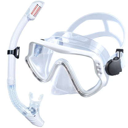 Dry Snorkel Set Diving Mask For Adults Tempered Glass Professional Panoramic Snorkeling Gear Swimming Training Snorkel Kit