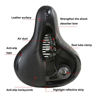 Hollow Breathable Bicycle Saddle Men Women MTB Road Bike Saddle Shock Absorbing Comfortable Big Butt Bike Seat Safety Warning