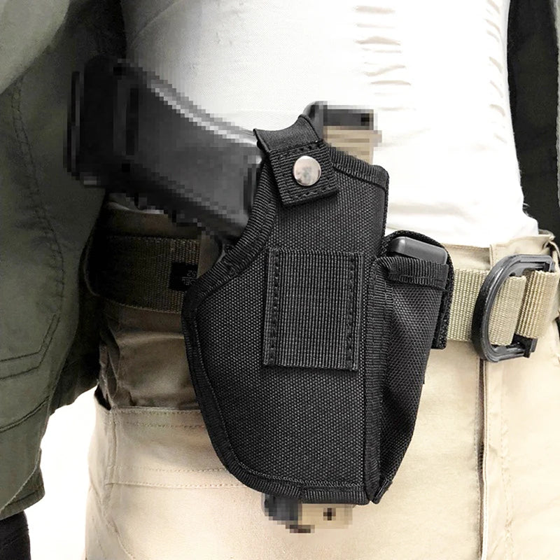 Molle Right Left Interchangeable Tactical Pistol Hand Gun Holster Hunting Black Magazine Slot Holder bag