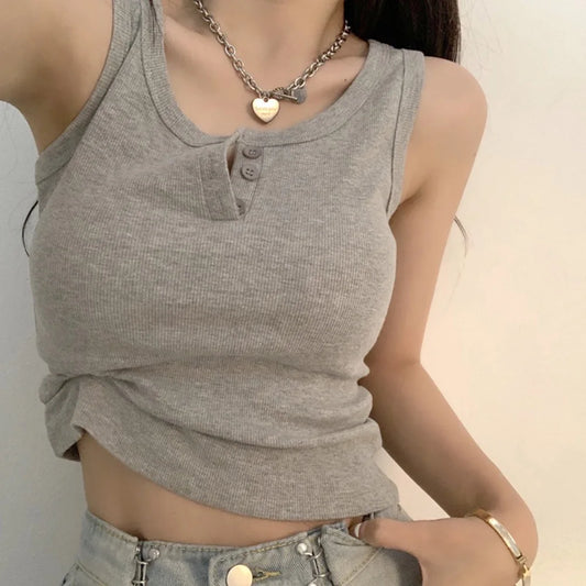 Tank Top for Women Ribbed Button Down Sleeveless Blouse Solid Color Casual Women's Teens Trendy Basic Summer Dresses